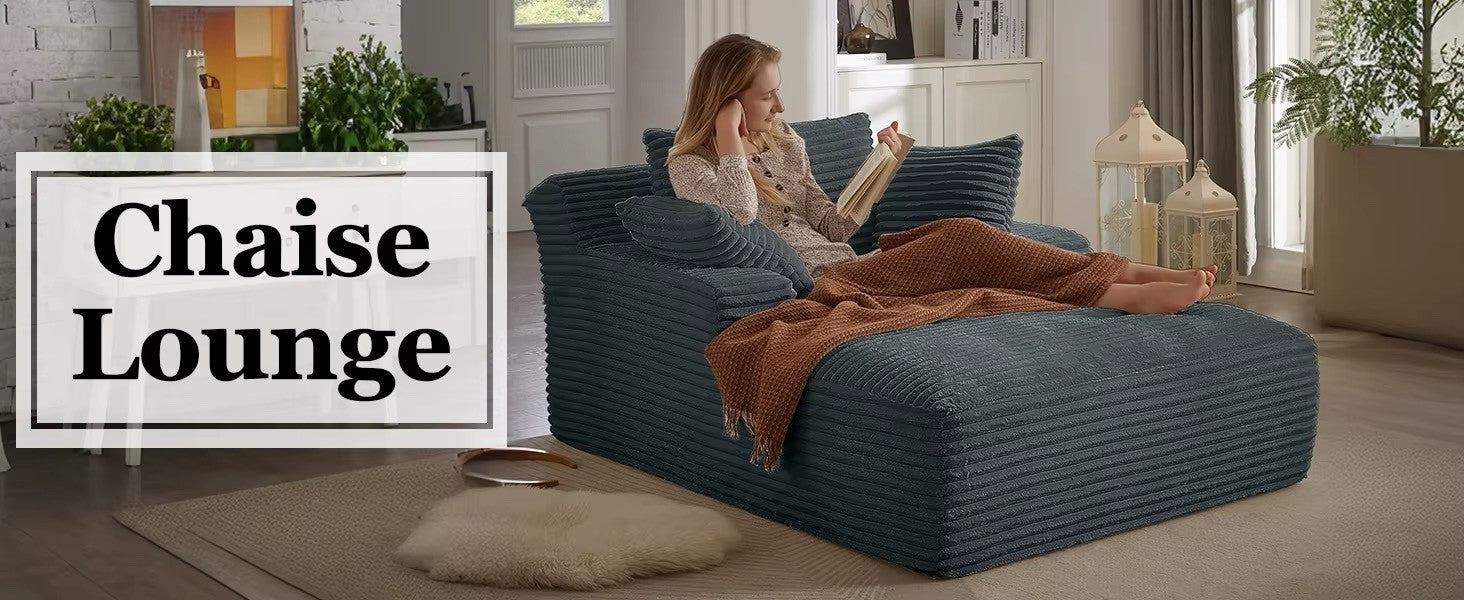 Oversized Chaise Lounge Chair with 3 Comfy Pillows for Living Room Bedroom