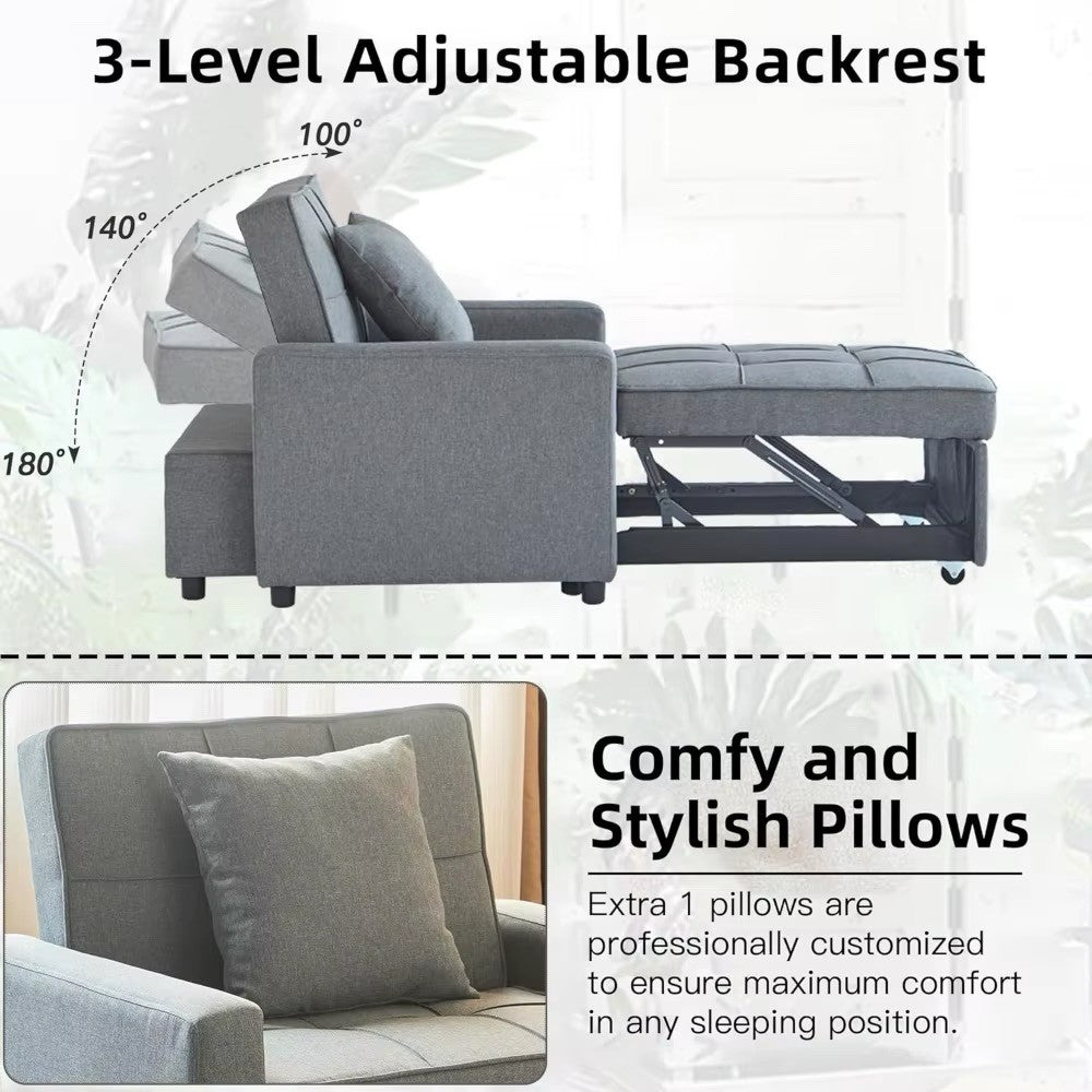 Convertible Sofa Chair with Pull-Out Sleeper and Reclining Backrest 3-in-1 Futon