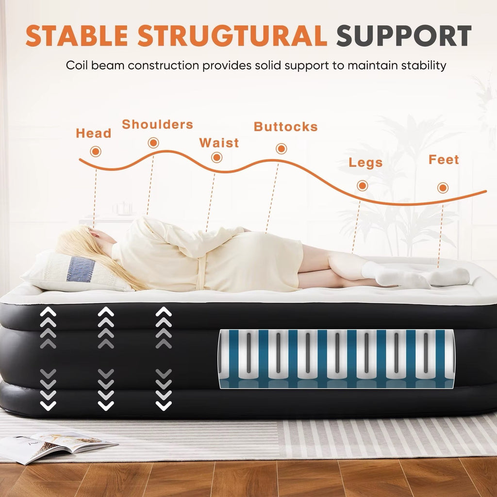 Queen Twin Size Air Mattress Blow Up Double Height Non-Slip Bottom 80"x60"x16"