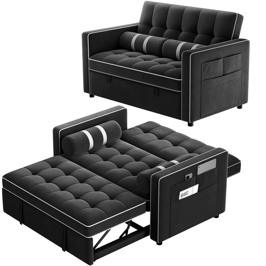 3 in 1 Convertible Sleeper Sofa Couch Bed with USB, Adjustable Backrest