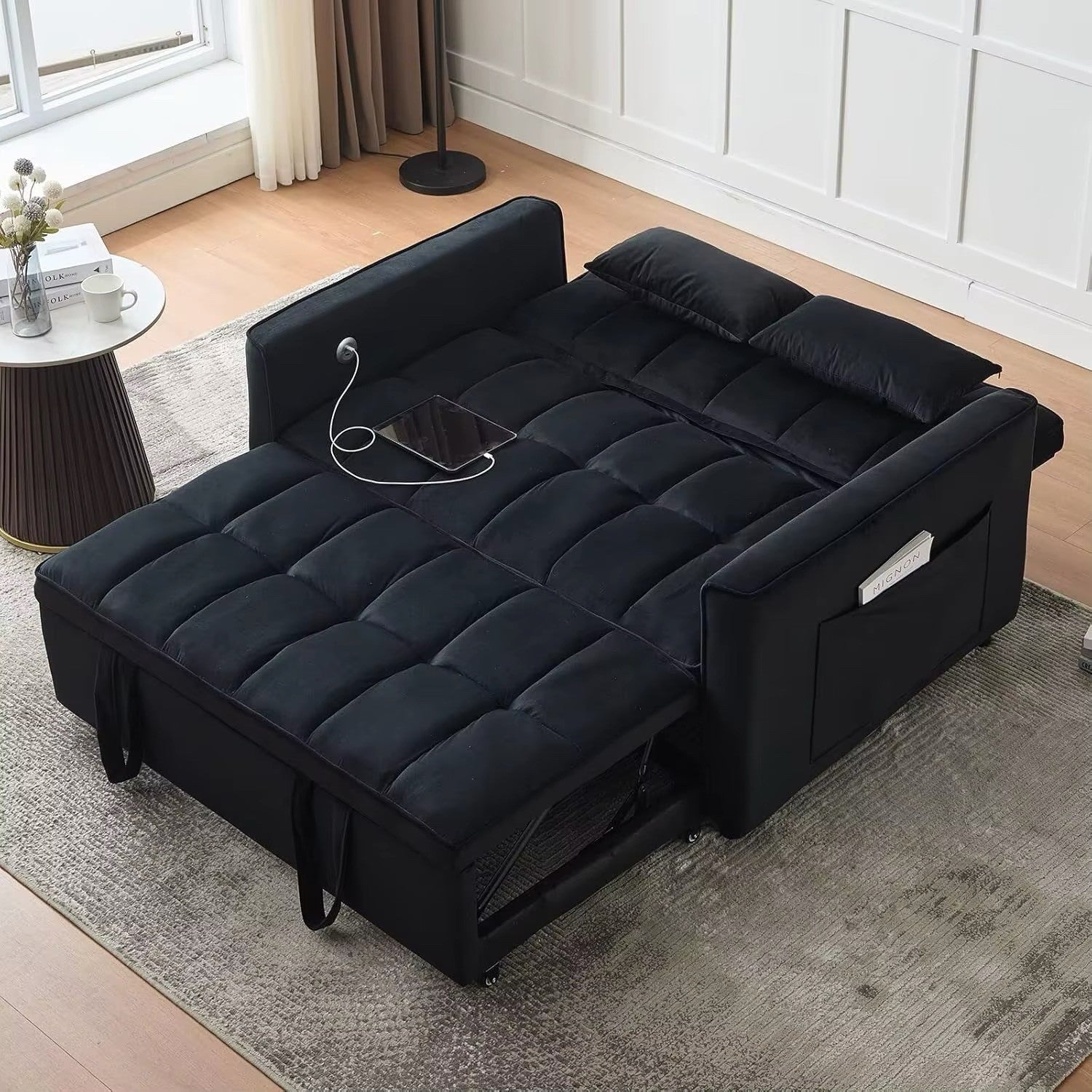 Modern 3 in 1 Convertible Sleeper Sofa Couch Bed with USB