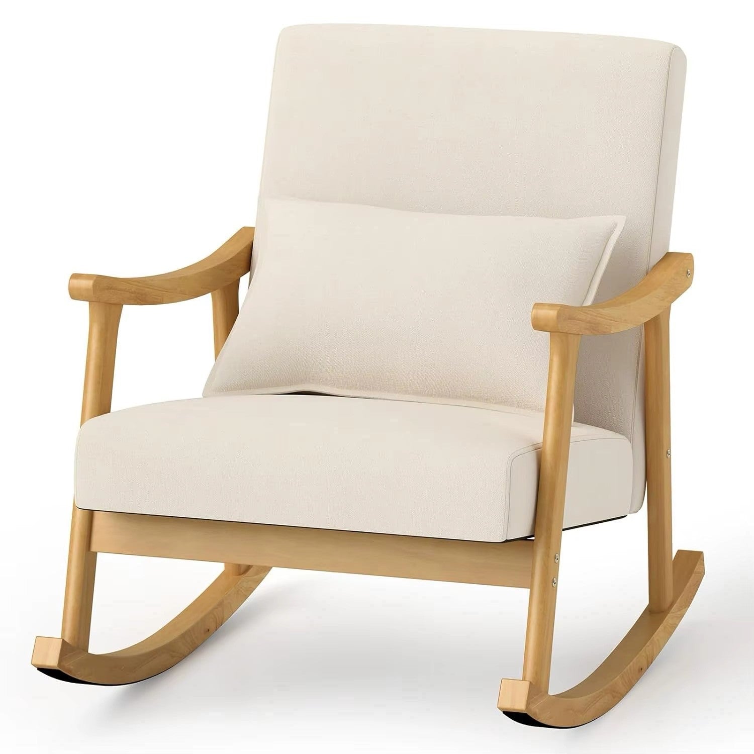 Modern Rocking Chair With Upholstered Rocker Armchair and Lumbar Pillow