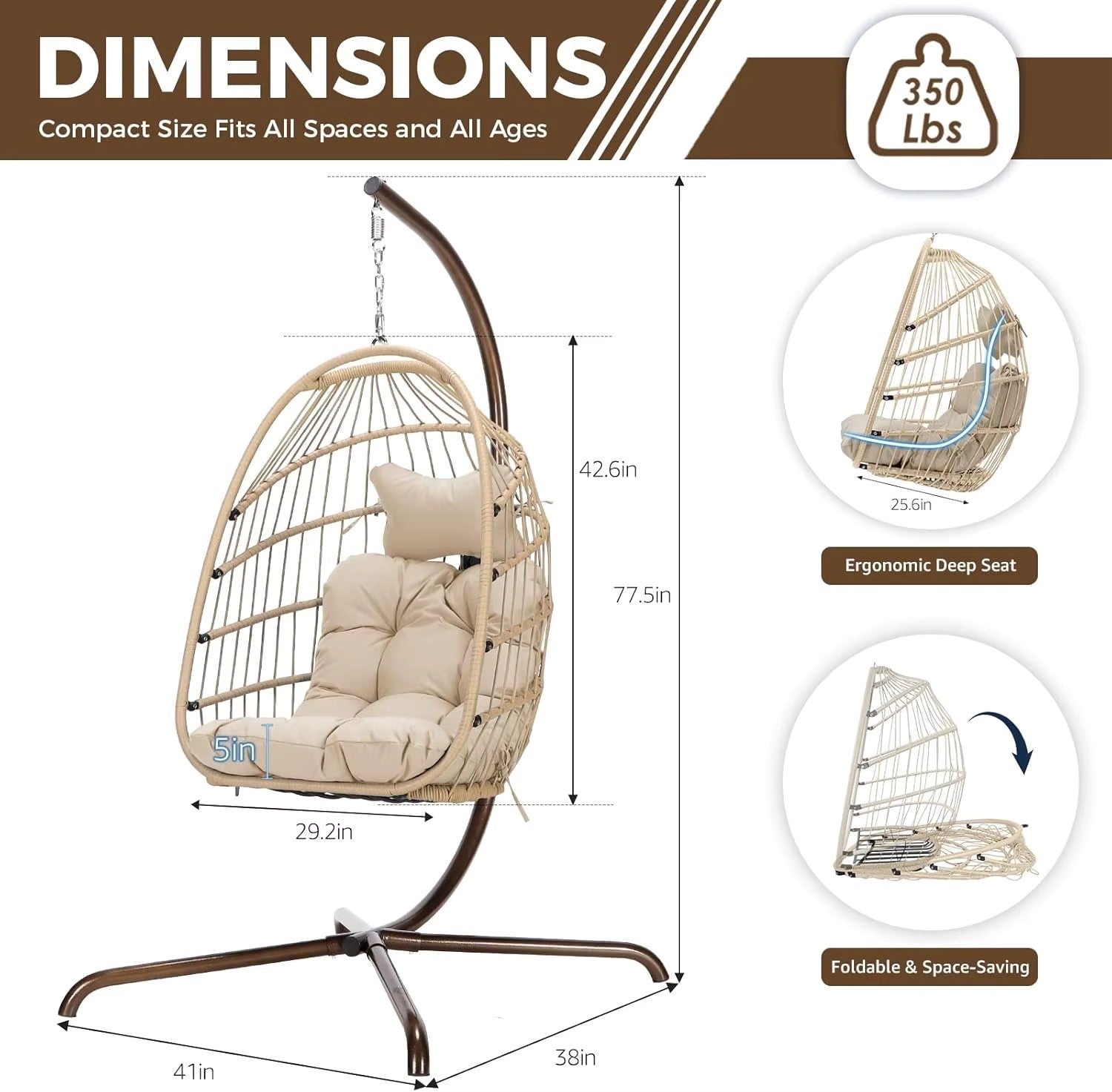 Outdoor Egg Chair with Stand, Indoor Wicker Hanging Egg Swing Chair with Cushion