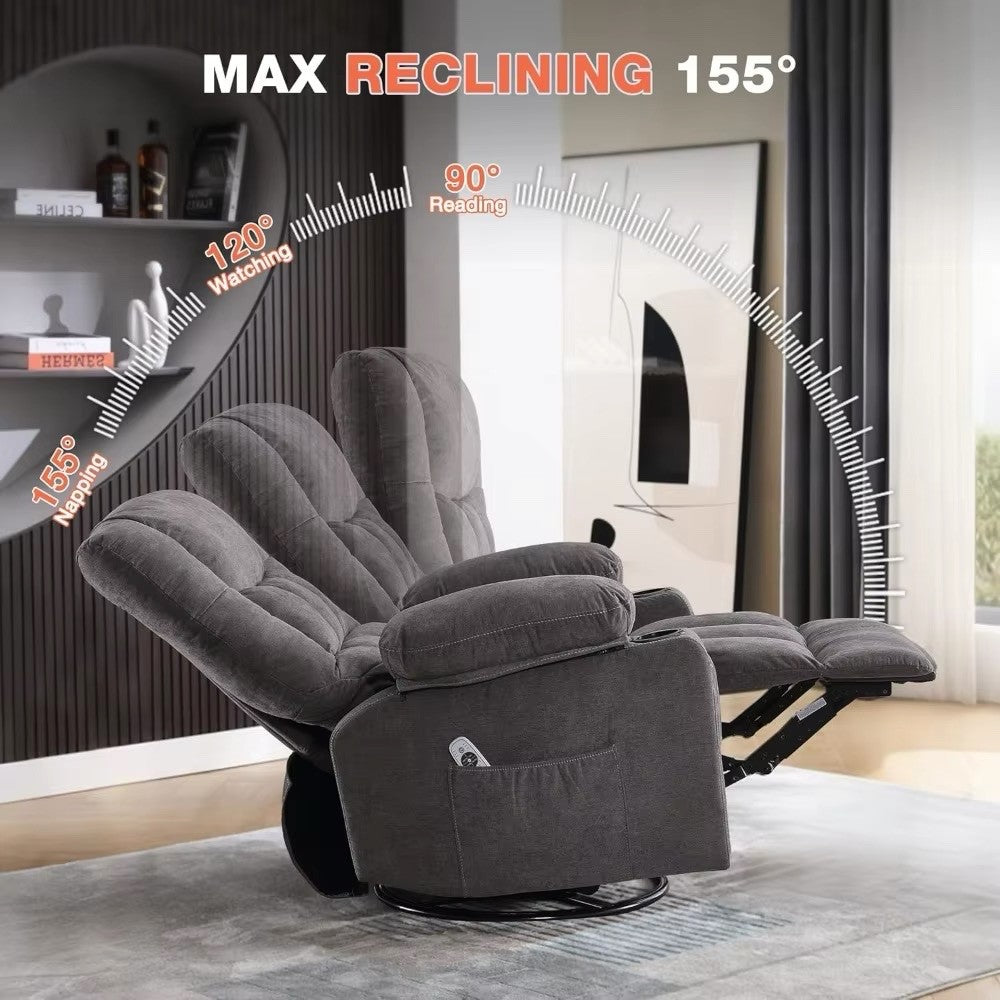 Massage Swivel Recliner Chair with Vibration Massage and Lumbar Heating