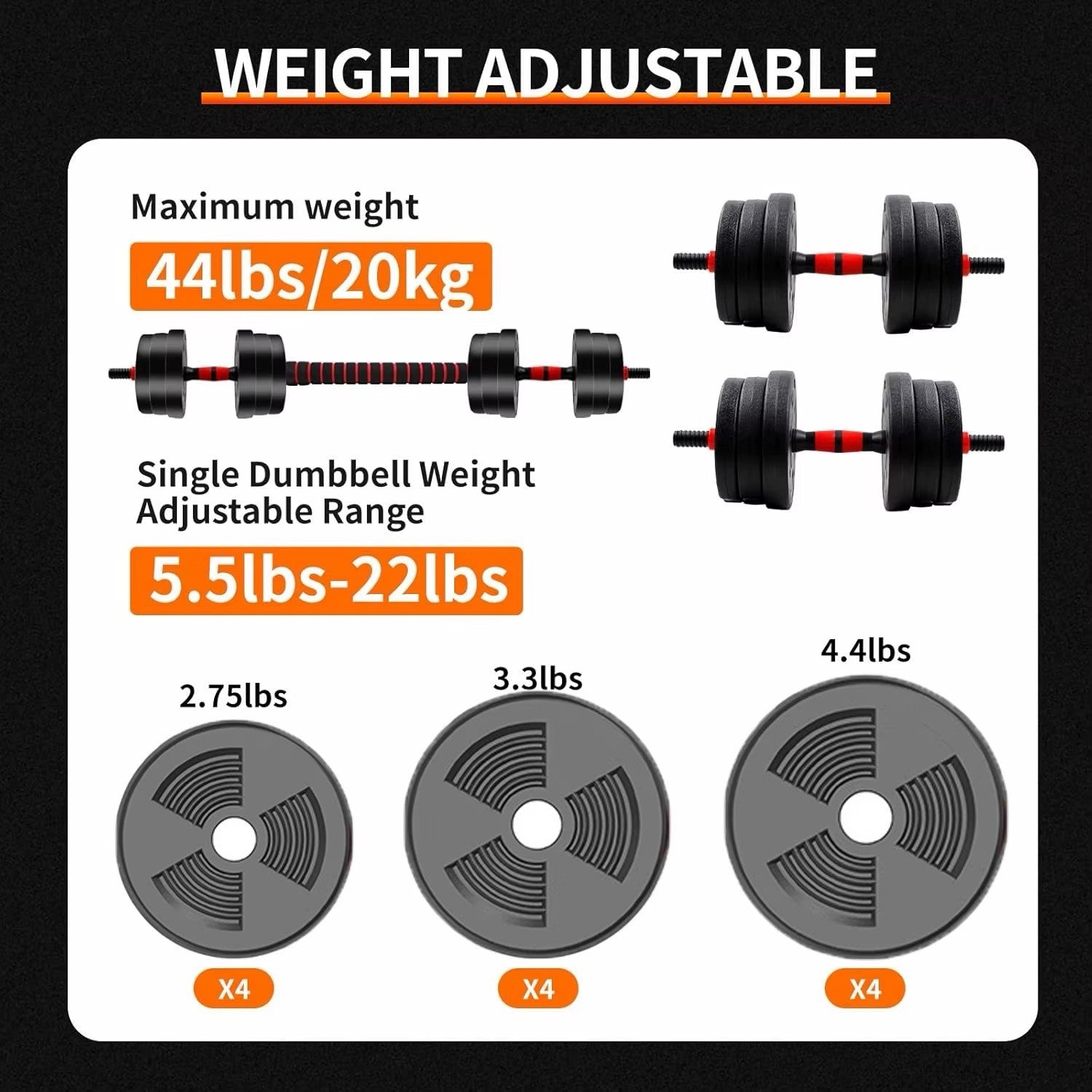 Full Set Adjustable Dumbbell to Barbell  Anti-Slip Grip Home Fitness Weights