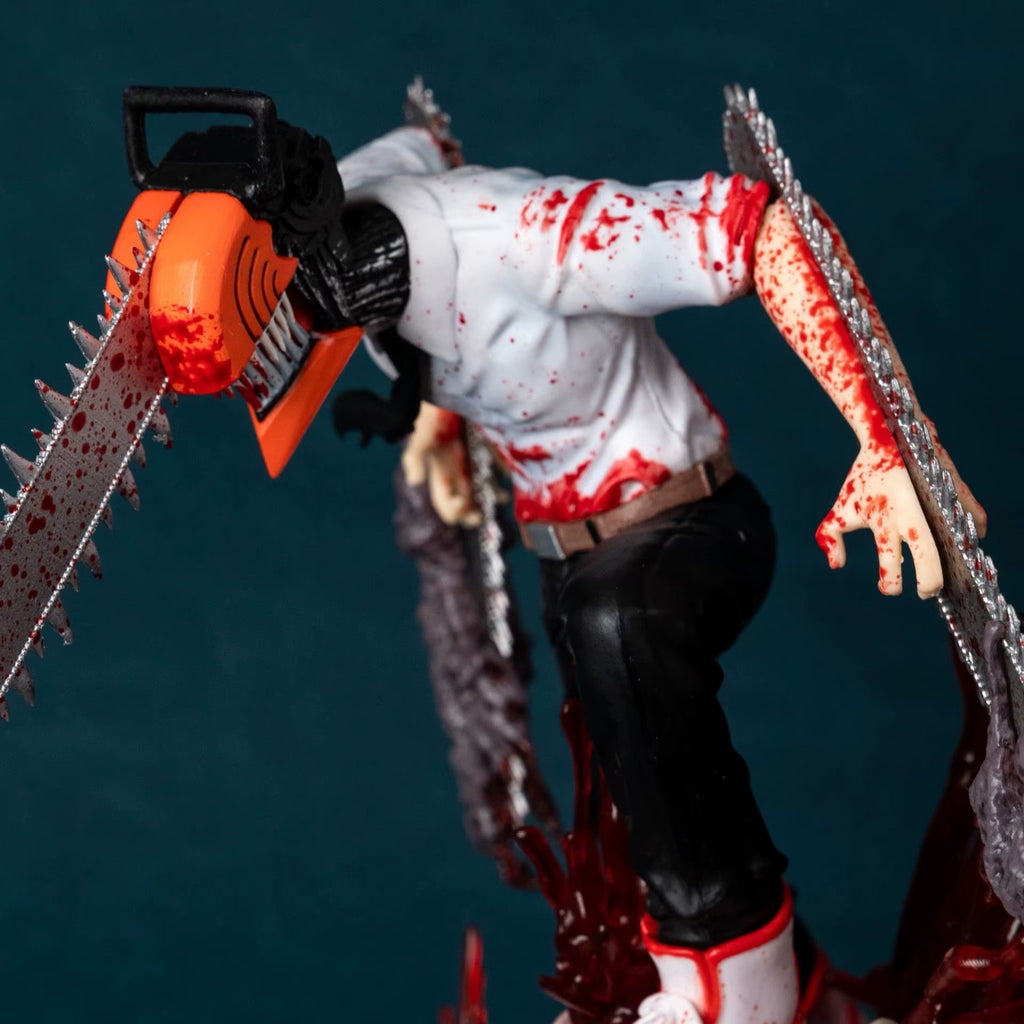 Large 29cm Chainsaw Man Denji Pochita Battle Scene Anime Figure Model Statue