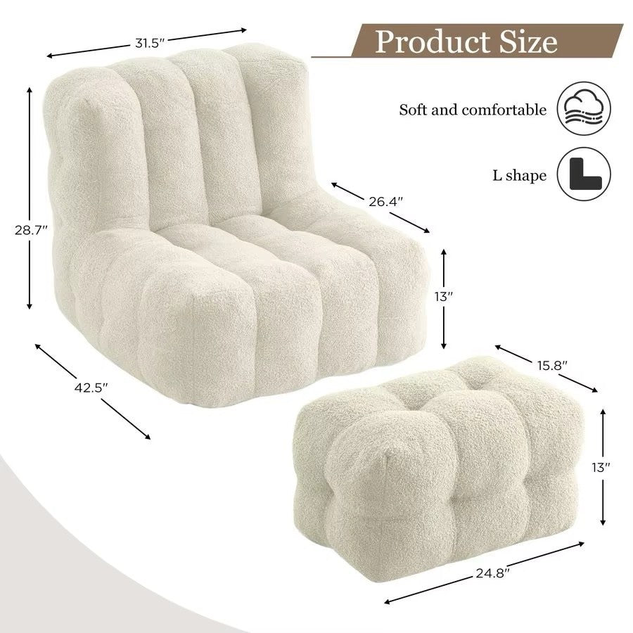 Chaise Lounge with Ottoman-Lazy Sofa with Memory Foam Filled for Living Room