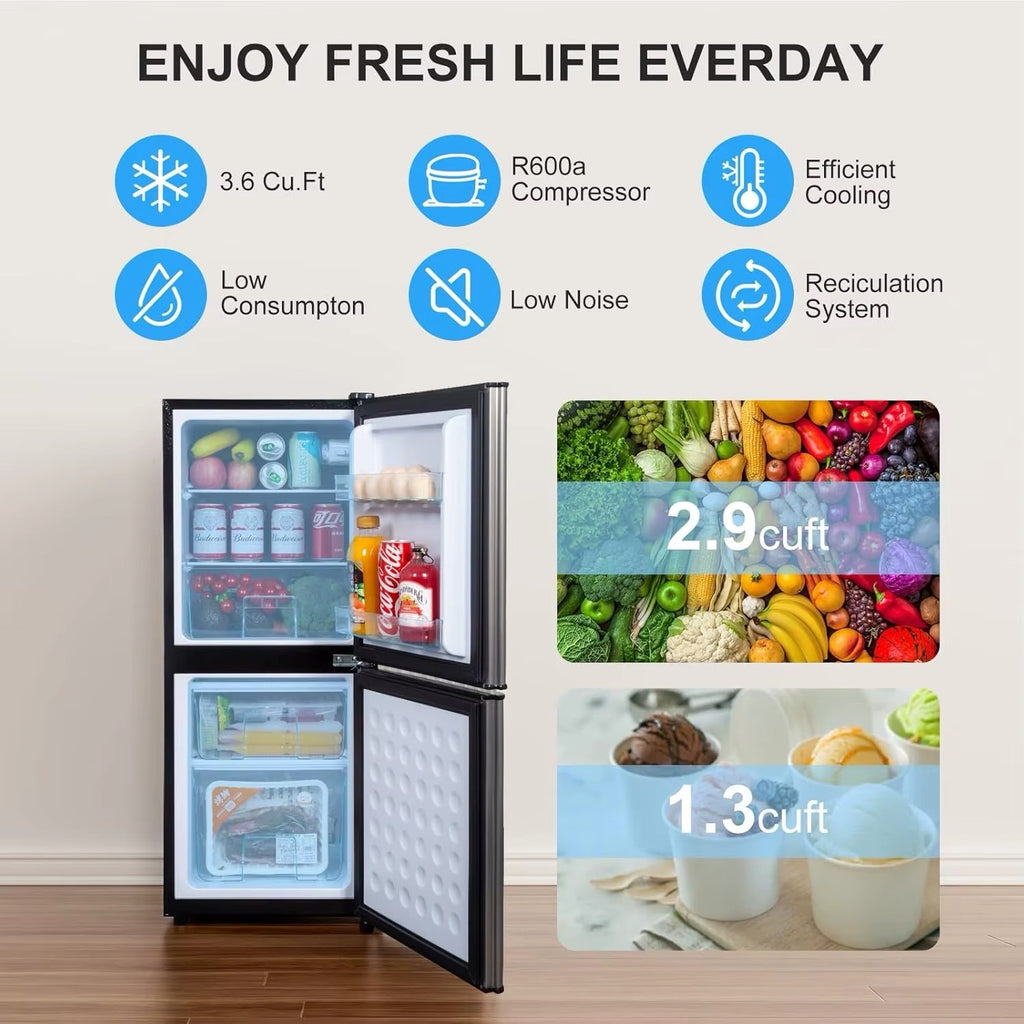 4.2 Cu Ft Mini Fridge for Bedroom, 2 Door Small Fridge, 7 Level Thermostat, LED