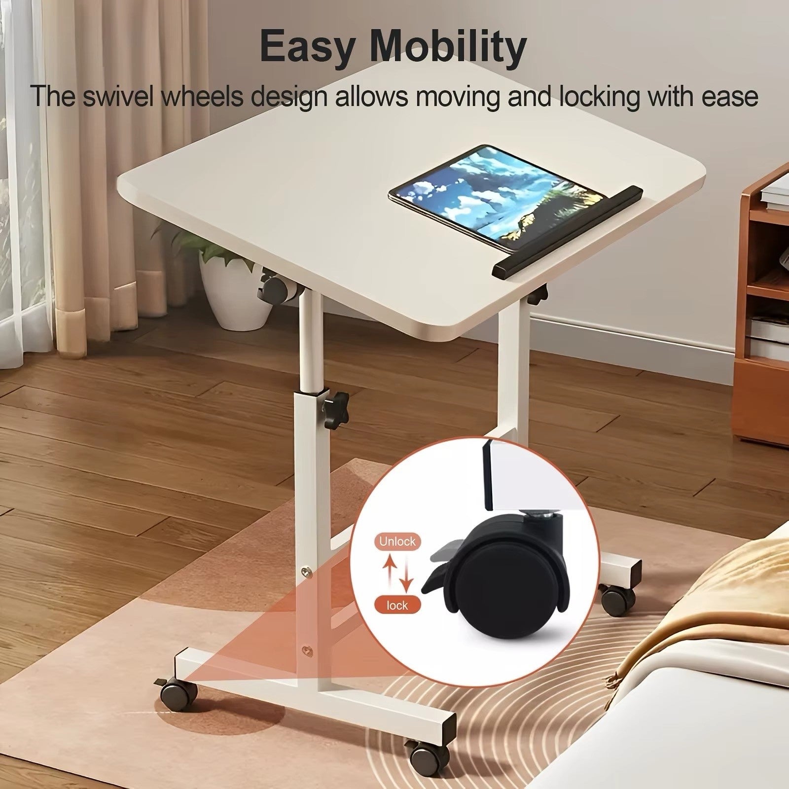 Standing Desk Adjustable Height Mobile Computer Desk with Universal Wheel
