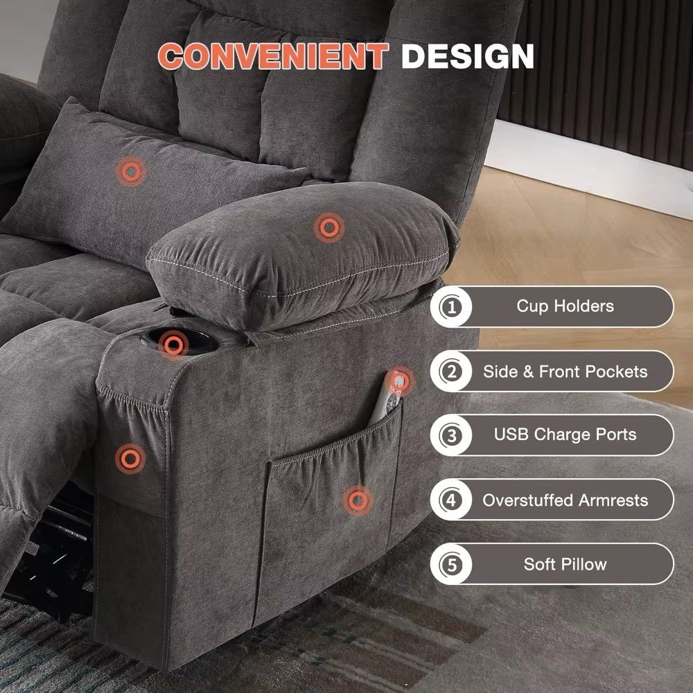 Massage Swivel Recliner Chair with Vibration Massage and Lumbar Heating