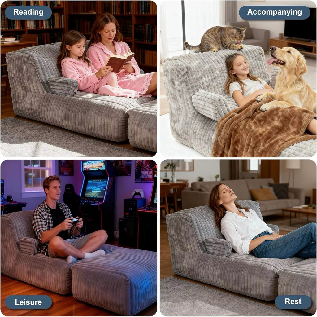 Large Memory Foam Lounge Chair with Armrests, Soft Faux Fur Fabric