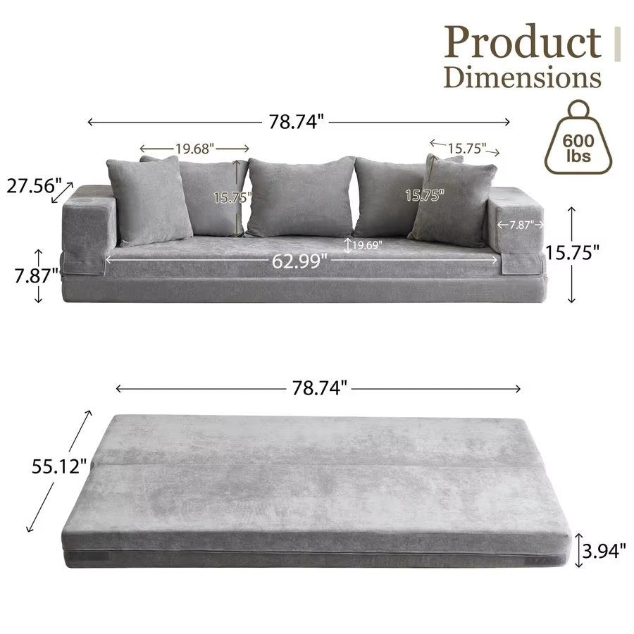 Convertible Folding Sofa Bed Queen, Sleeper Sofa Couch with Armrest and Pillows
