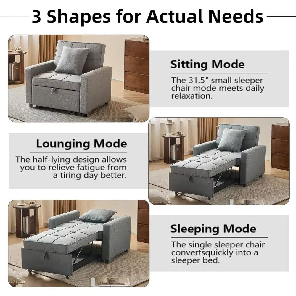 Convertible Sofa Chair with Pull-Out Sleeper and Reclining Backrest 3-in-1 Futon