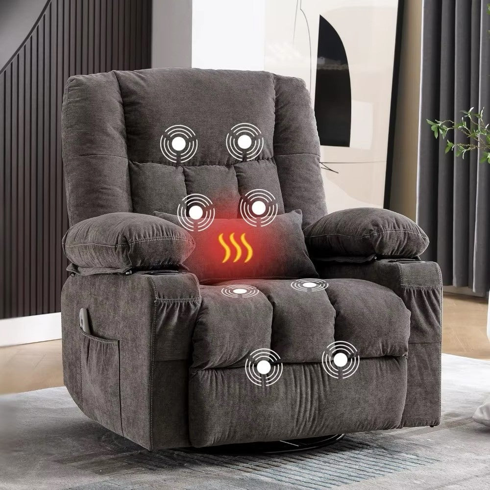 Massage Swivel Recliner Chair with Vibration Massage and Lumbar Heating