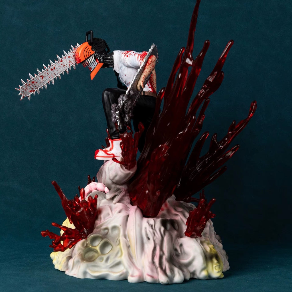 Large 29cm Chainsaw Man Denji Pochita Battle Scene Anime Figure Model Statue