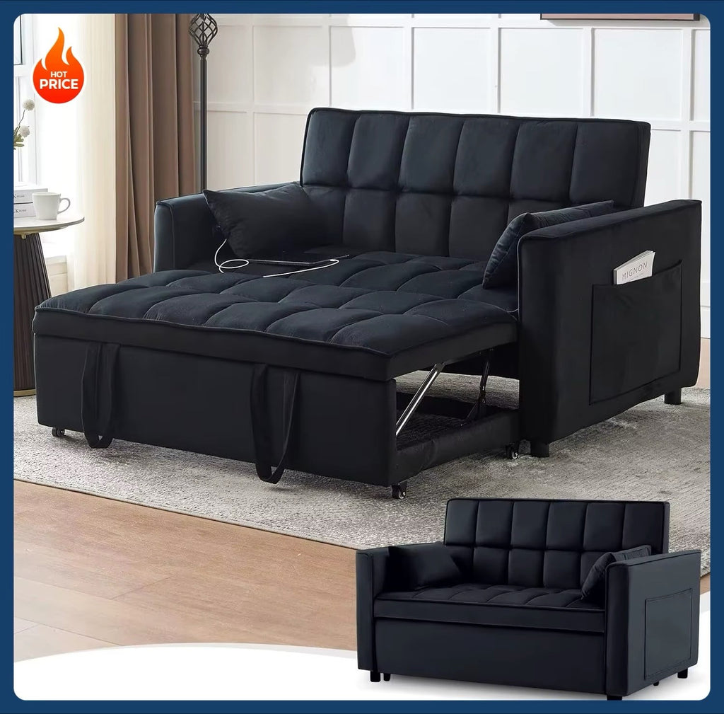 Modern 3 in 1 Convertible Sleeper Sofa Couch Bed with USB