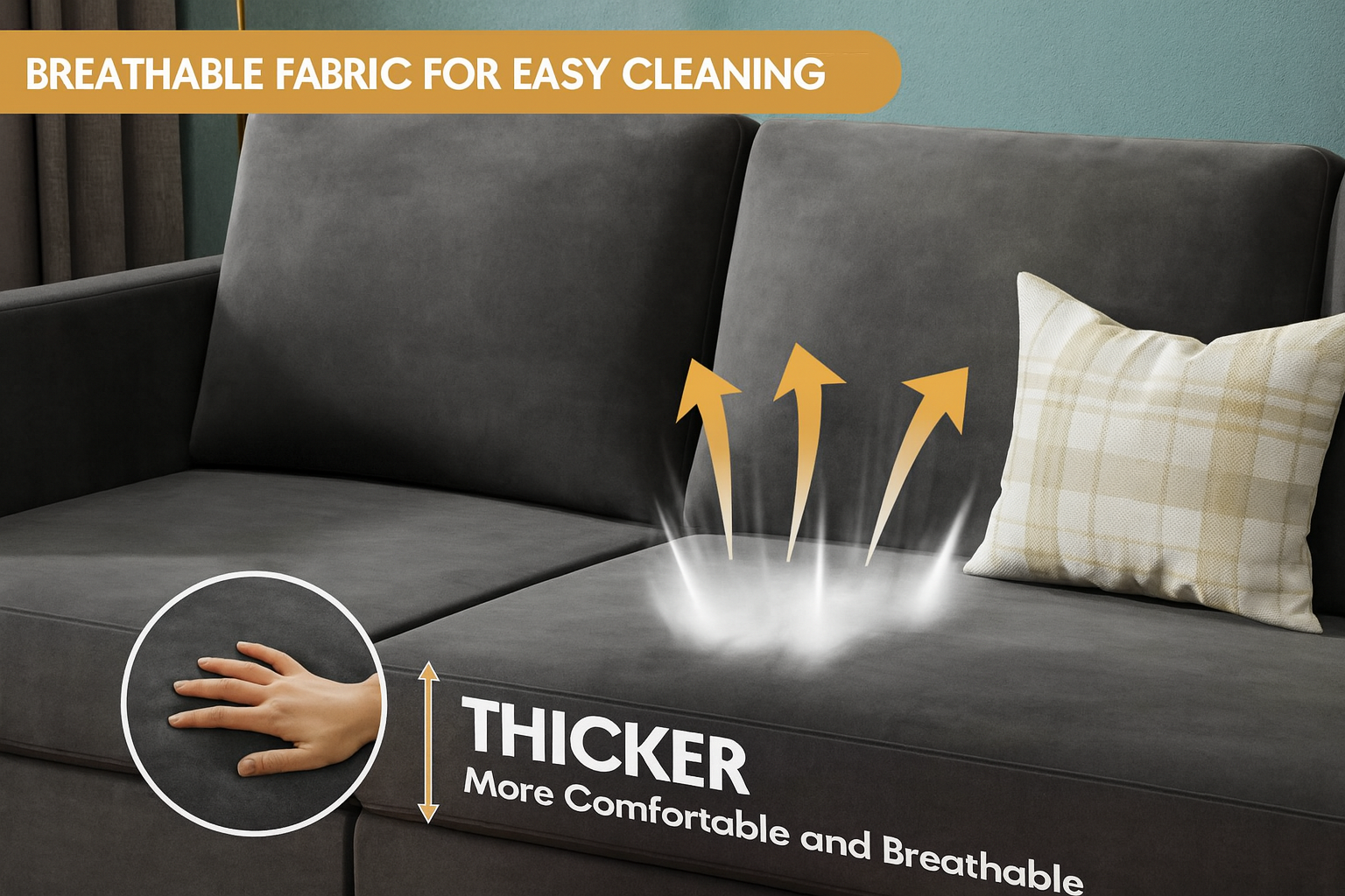 3 Seat L-Shaped Sofa With Linen Fabric Sectional Sofa Couch With Movable Ottoman