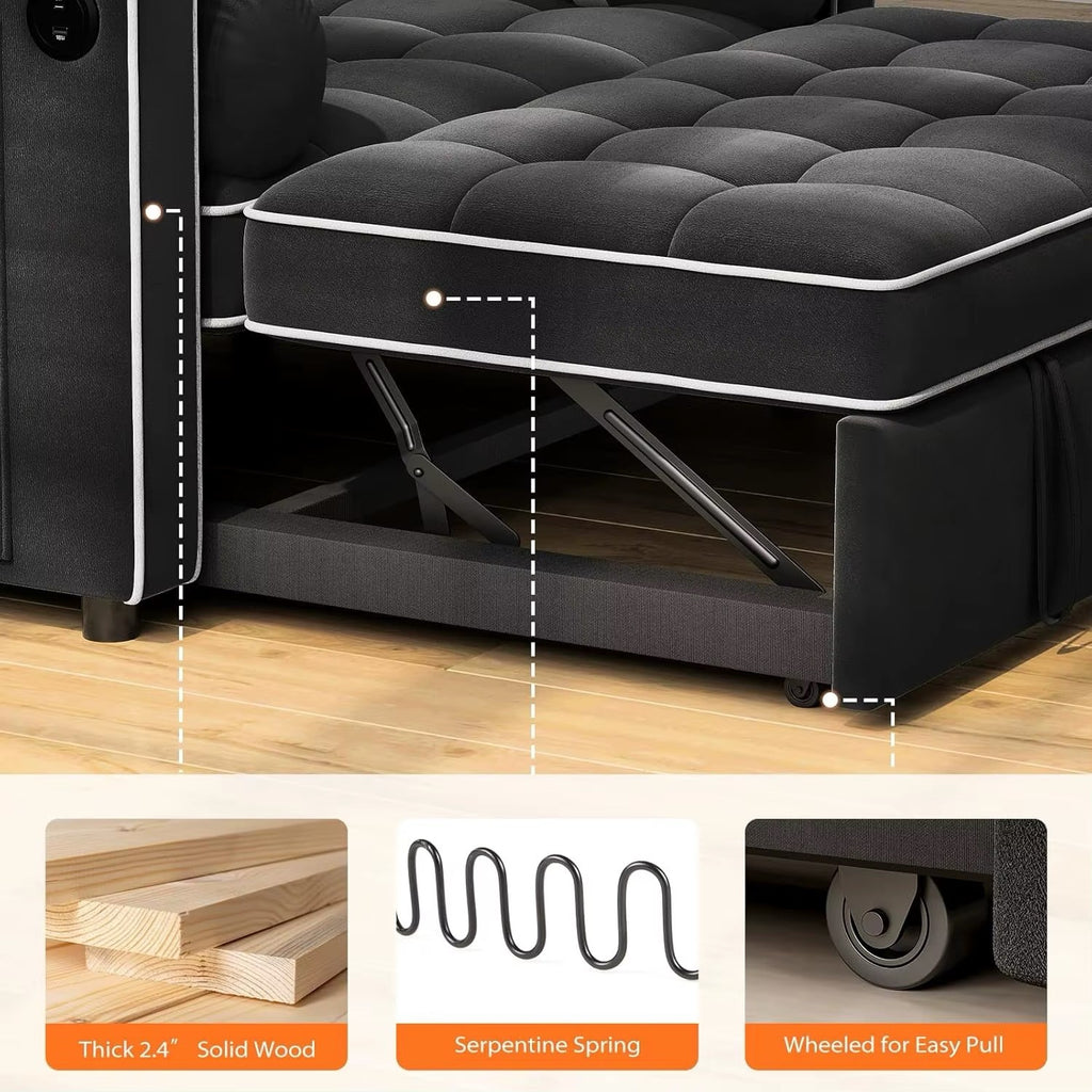 3 in 1 Convertible Sleeper Sofa Couch Bed with USB, Adjustable Backrest