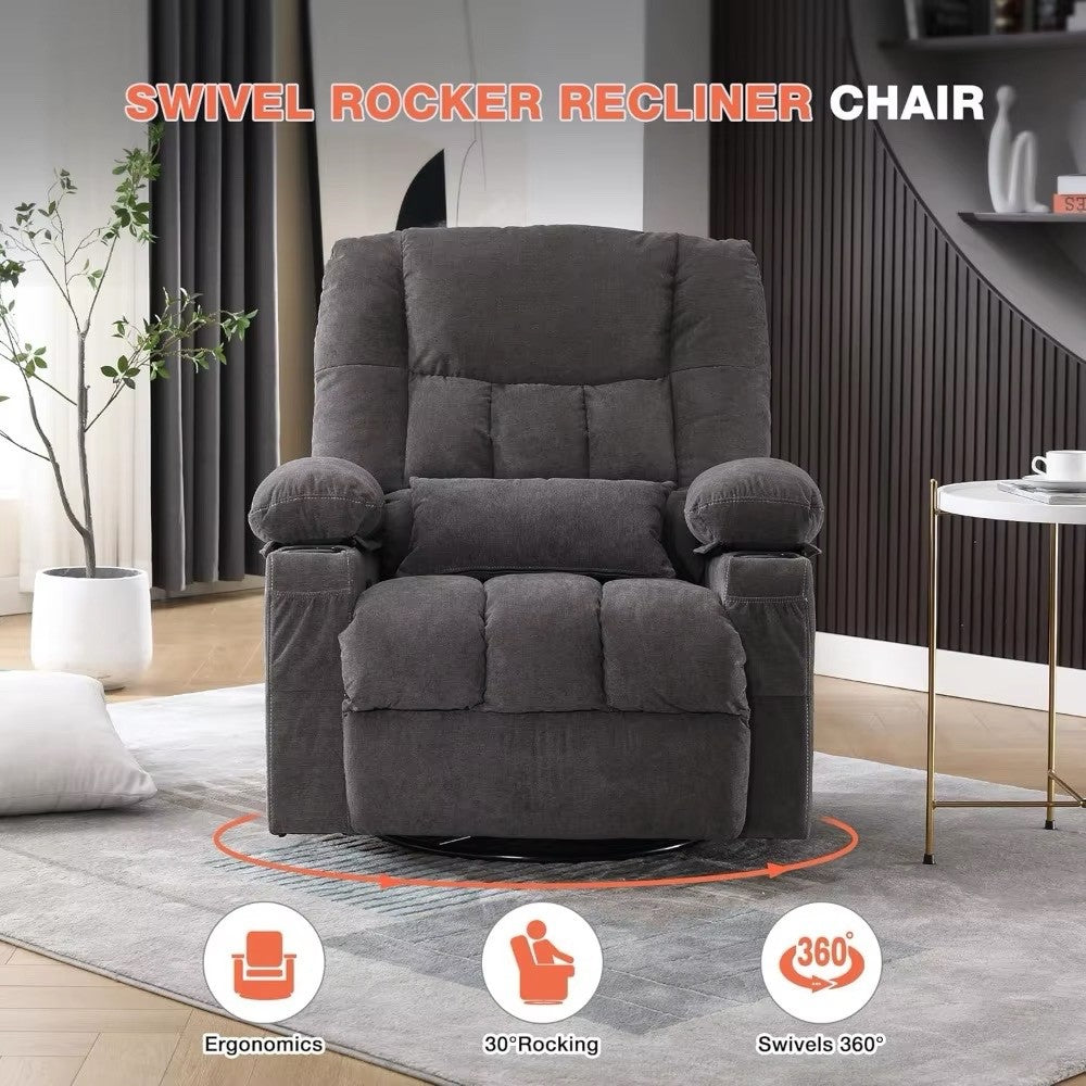 Massage Swivel Recliner Chair with Vibration Massage and Lumbar Heating