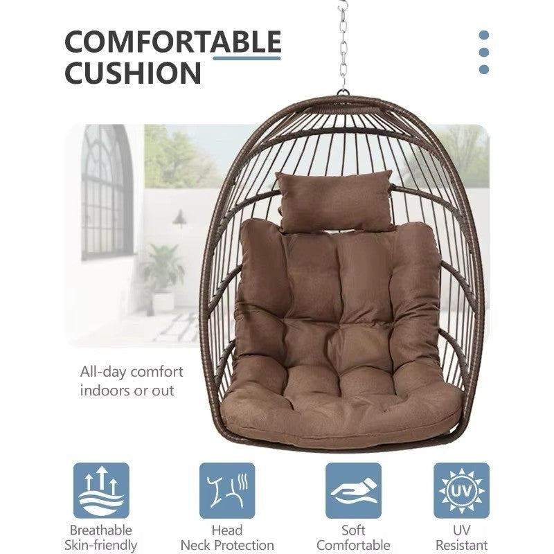 Outdoor Egg Chair with Stand, Indoor Wicker Hanging Egg Swing Chair with Cushion