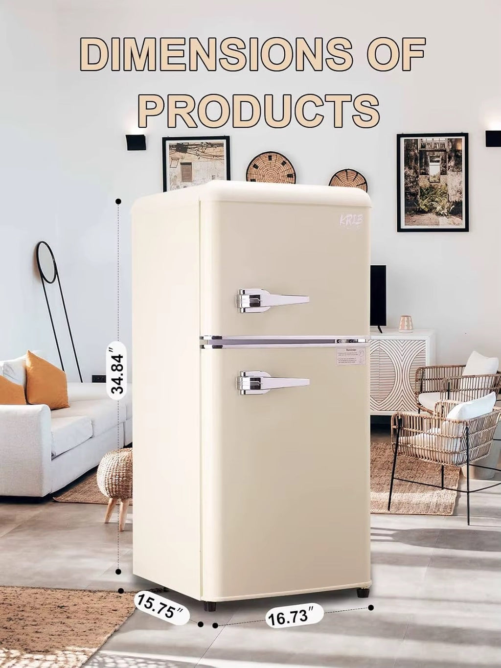 KRIB BLING 3.2 Cu.ft Mini Refrigerator with Freezer, Retro Design