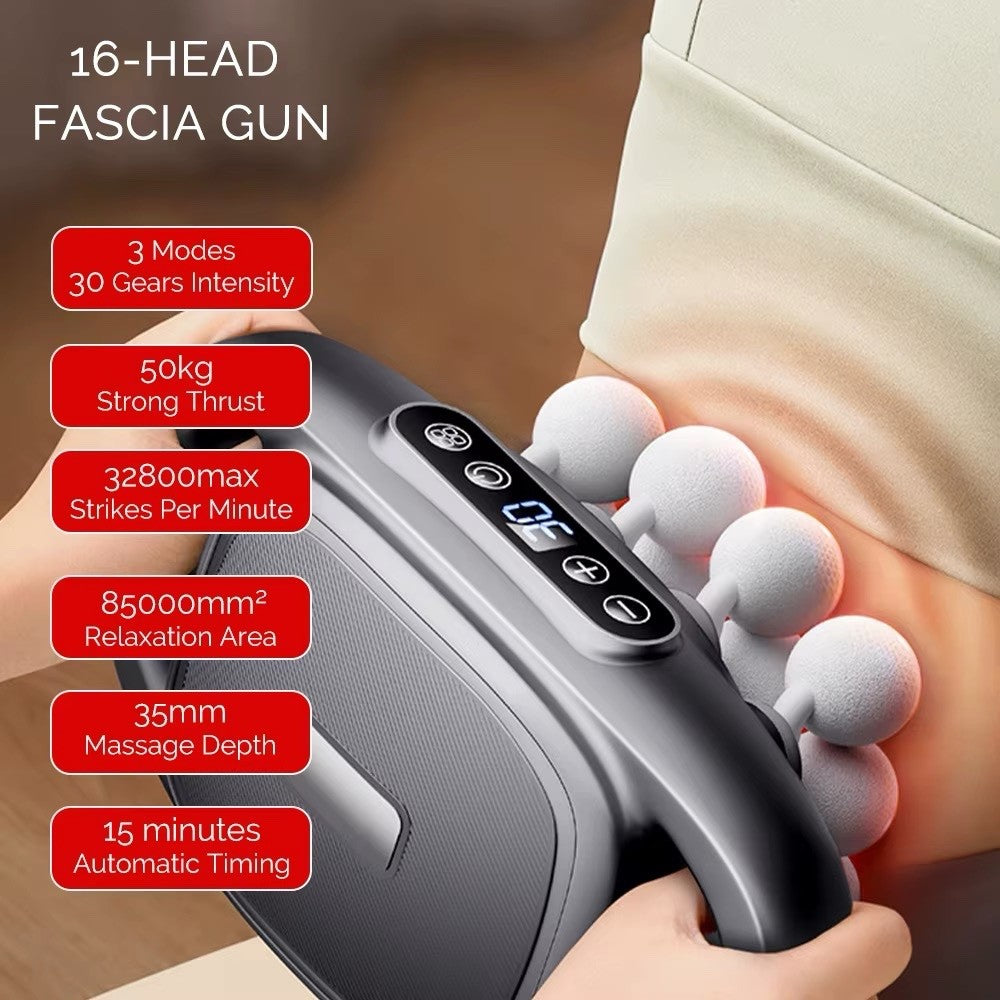 Full Body 16-Head Fascia Gun High-Frequency Vibration Body Massage Gun