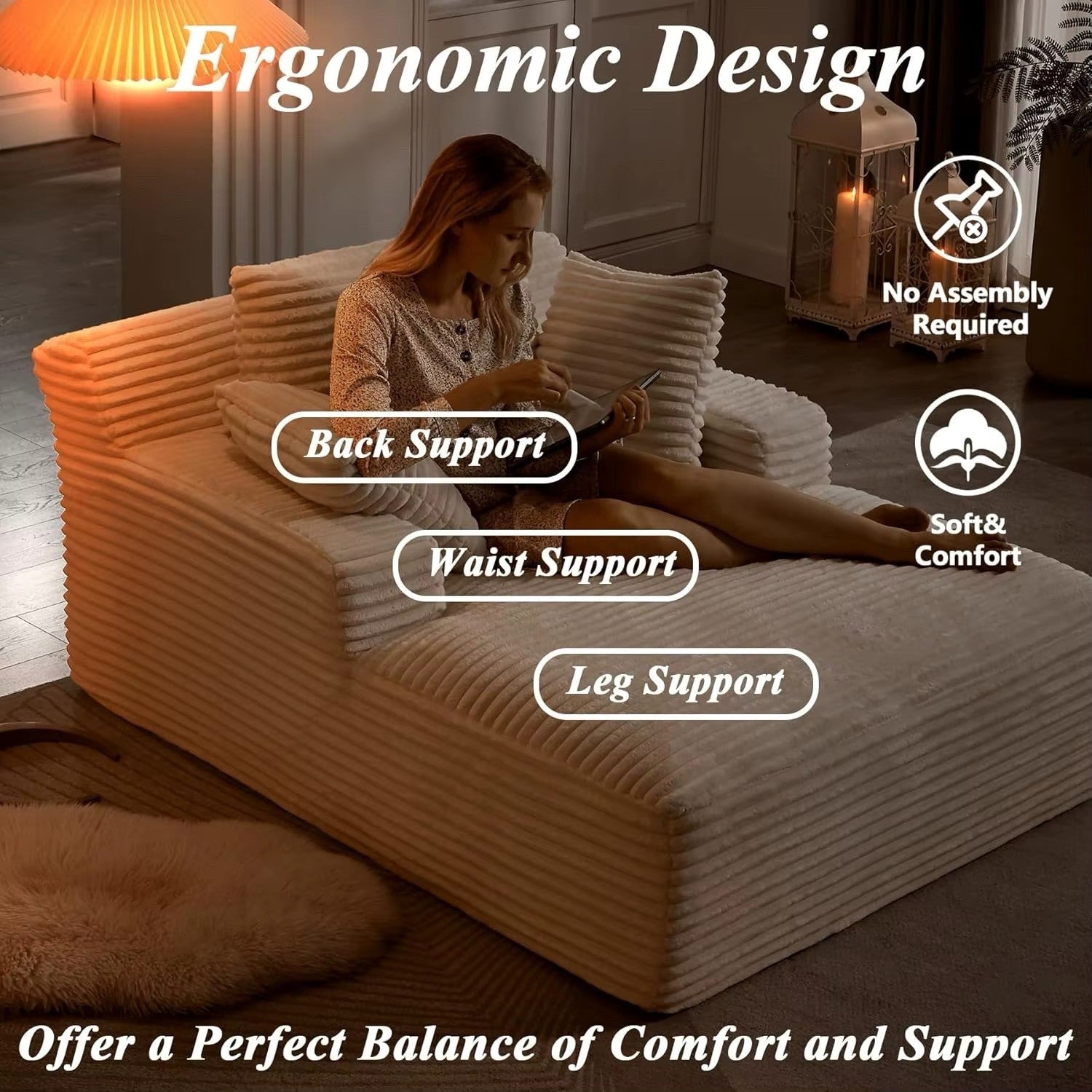 Oversized Chaise Lounge Chair with 3 Comfy Pillows for Living Room Bedroom