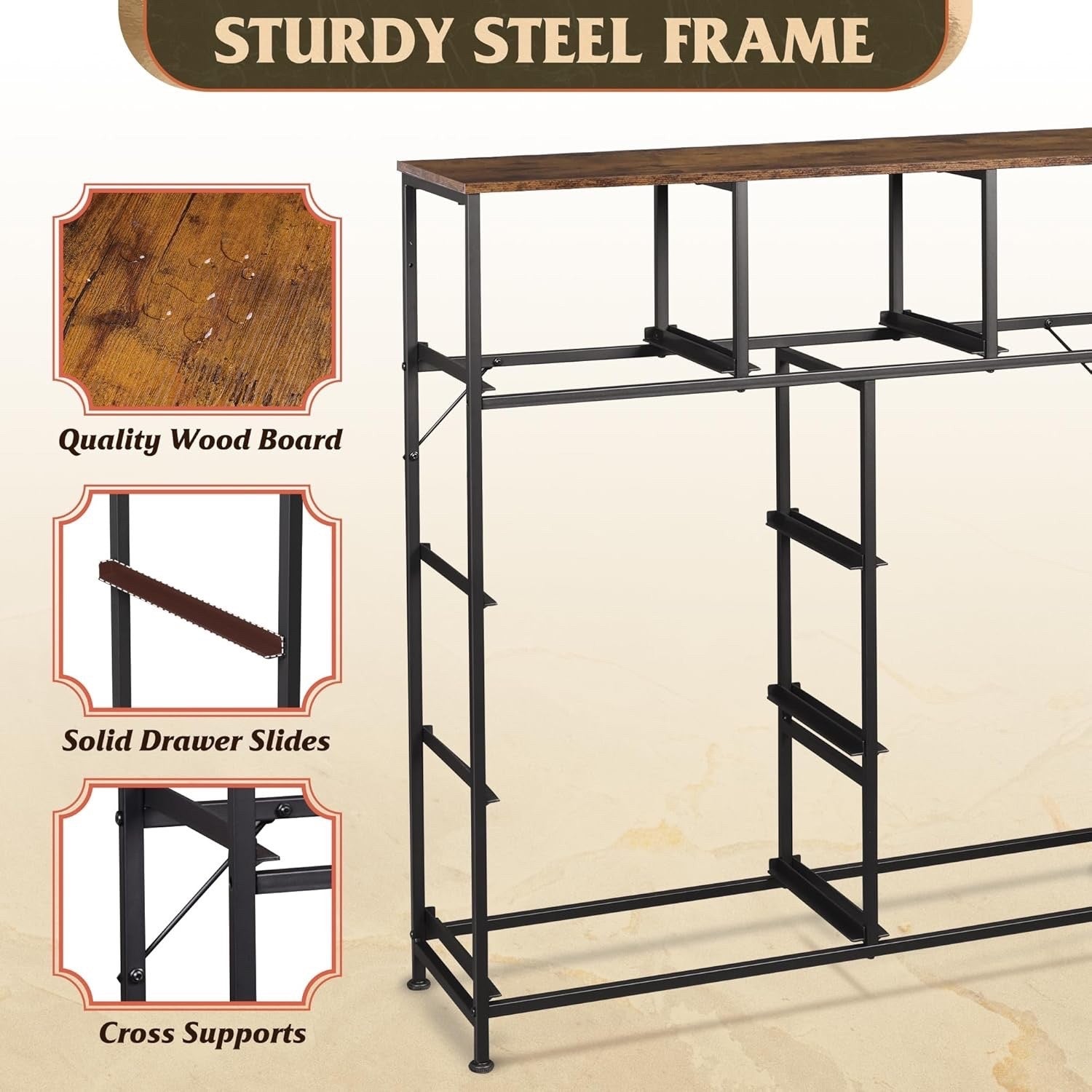 Fabric Storage Dresser With 9 Drawers, Steel Frame And Wooden Top For Bedroom