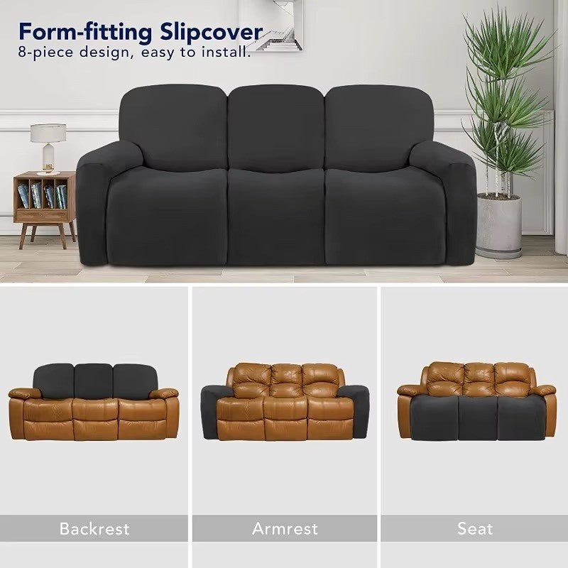 3 Seat Stretch Sectional Recliner Sofa Slipcover With Elastic Bottom