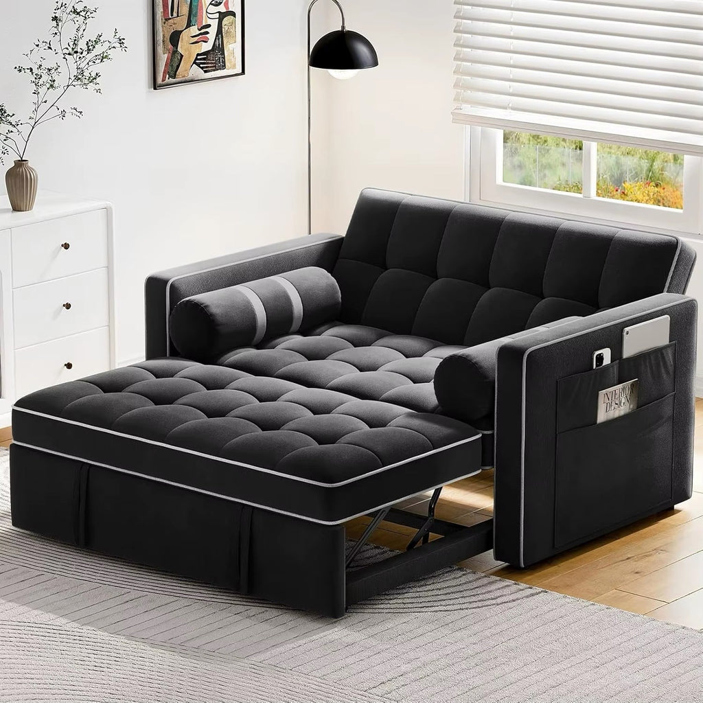 3 in 1 Convertible Sleeper Sofa Couch Bed with USB, Adjustable Backrest