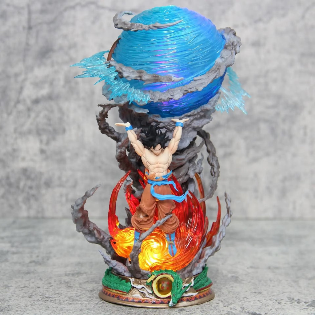 23cm Dragon Ball Goku Super Saiyan Spirit Bomb Action Figure Statue Glow Up