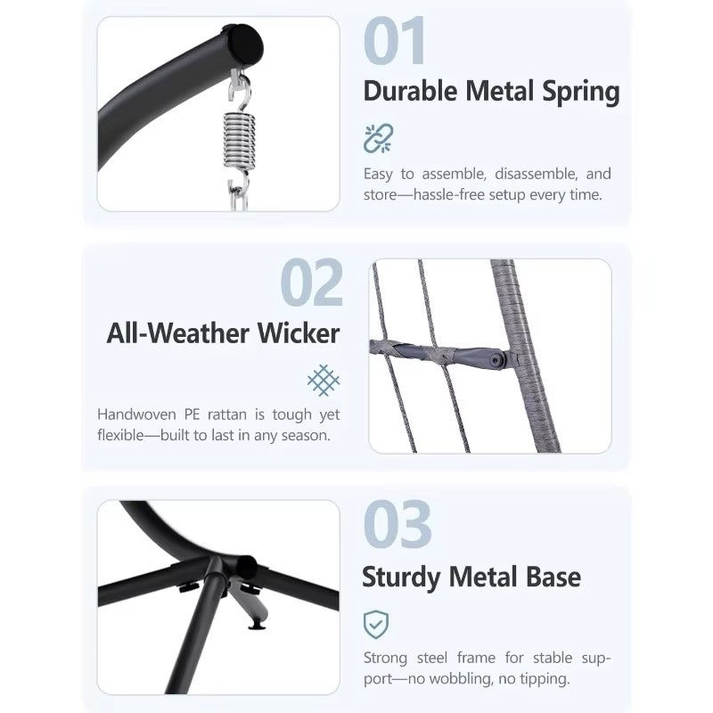 Outdoor Egg Chair with Stand, Indoor Wicker Hanging Egg Swing Chair with Cushion