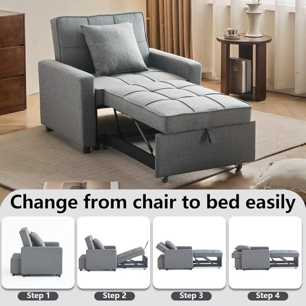 Convertible Sofa Chair with Pull-Out Sleeper and Reclining Backrest 3-in-1 Futon