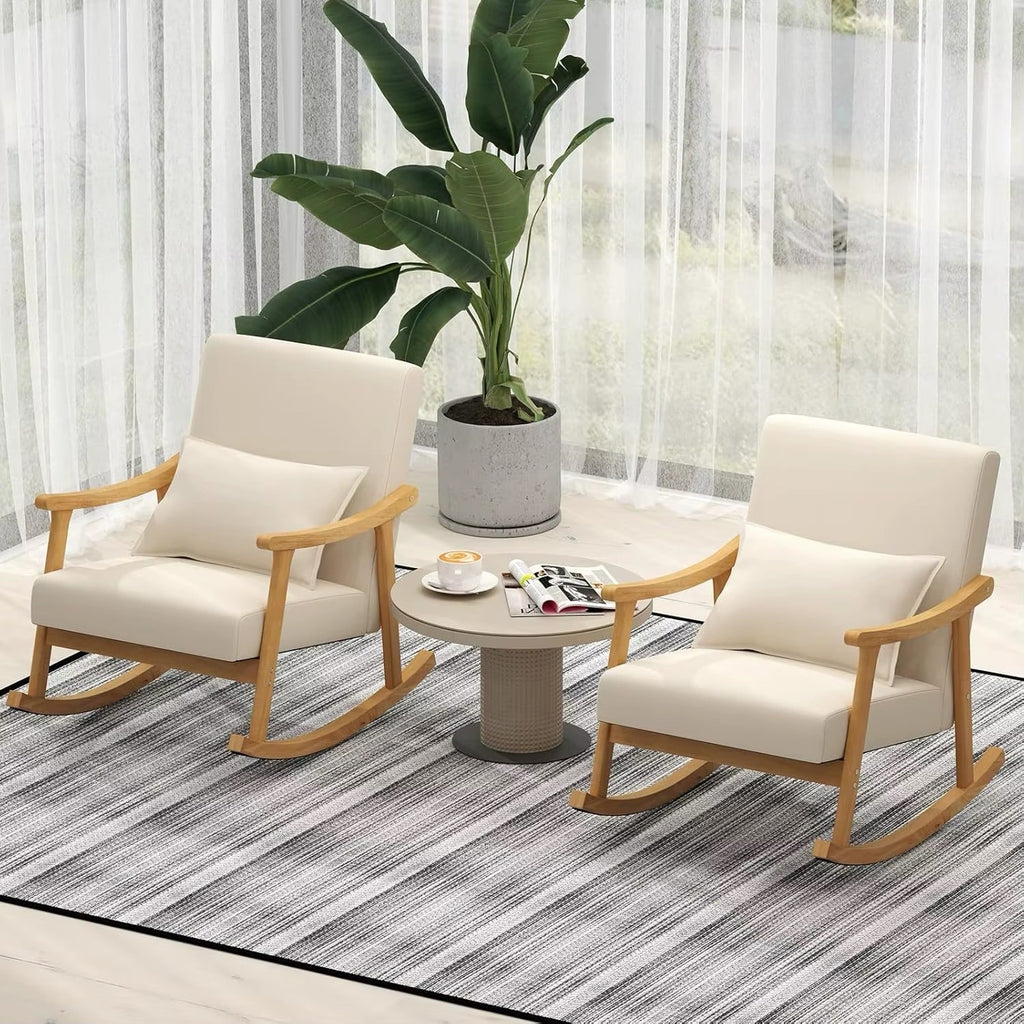 Modern Rocking Chair With Upholstered Rocker Armchair and Lumbar Pillow