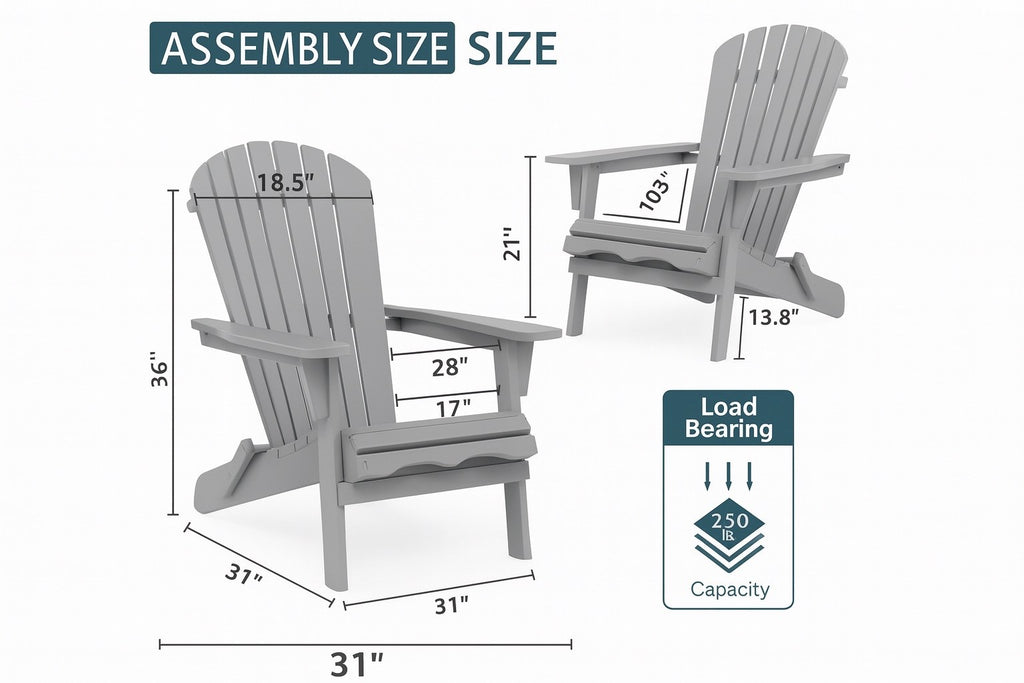 Folding Adirondack Chair Set of 2, Pre-Assembled BackRest for Outdoor Patio