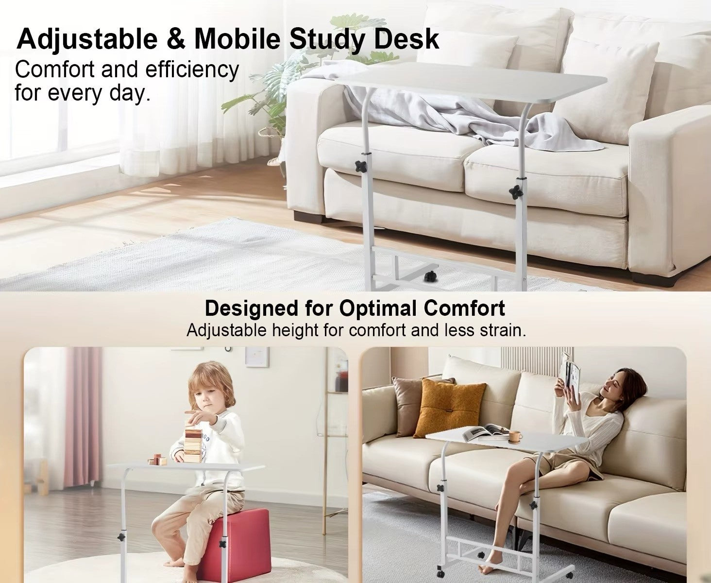 Standing Desk Adjustable Height Mobile Computer Desk with Universal Wheel