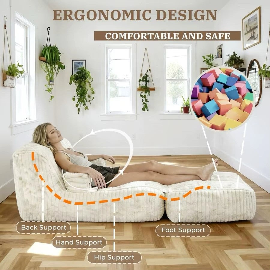 Large Memory Foam Lounge Chair with Armrests, Soft Faux Fur Fabric