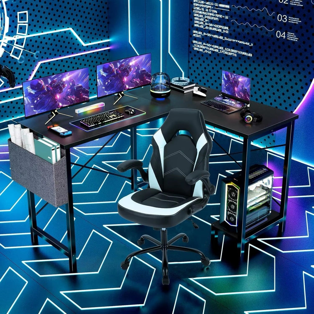 L-Shaped Gaming Desk with CPU Stand and Storage Bag, Black, 50-Inch