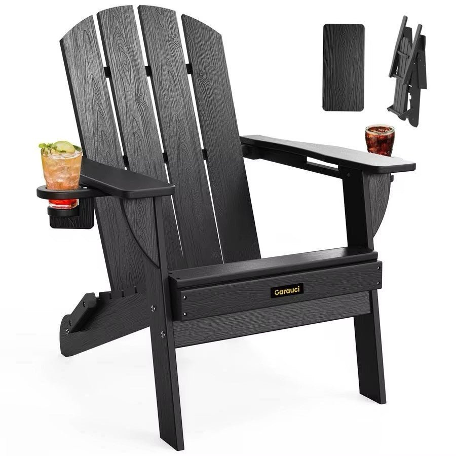 Folding Adirondack Chair, with 2 Cup Holders, Weather Resistant HDPE