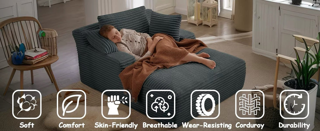 Oversized Chaise Lounge Chair with 3 Comfy Pillows for Living Room Bedroom