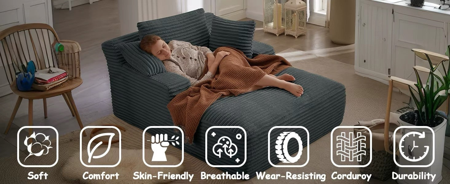 Oversized Chaise Lounge Chair with 3 Comfy Pillows for Living Room Bedroom