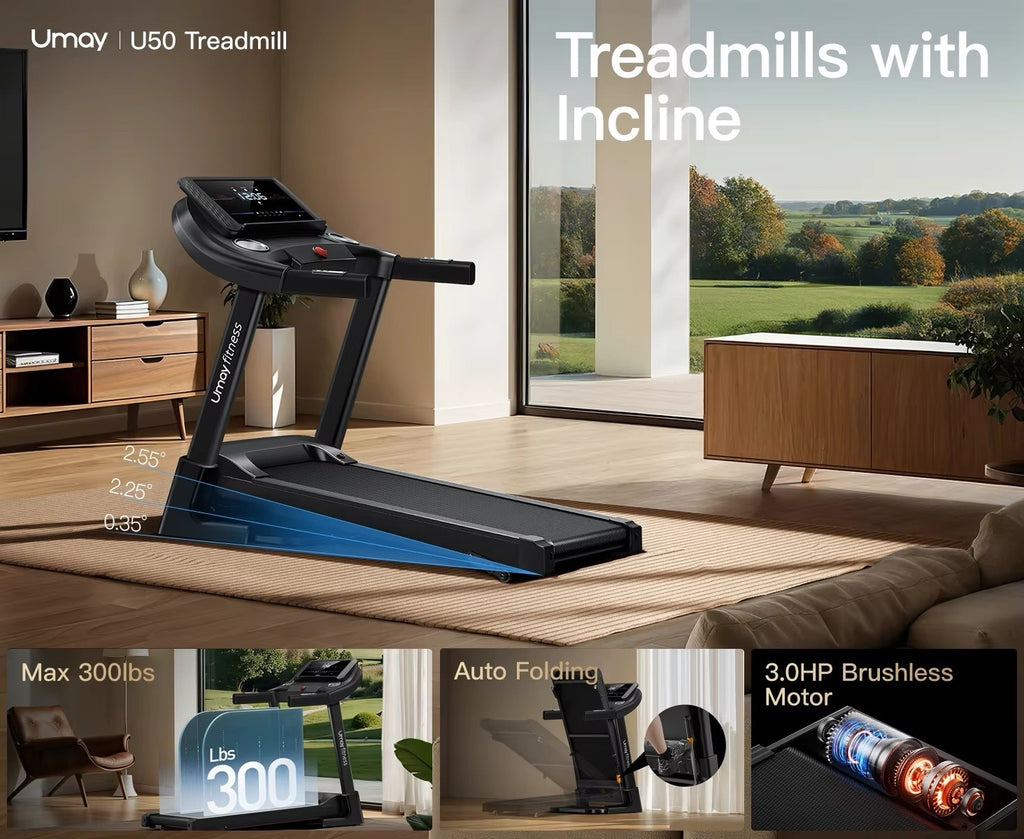 Silent, High-Grade Home Folding Incline Treadmill with Pulse Sensors