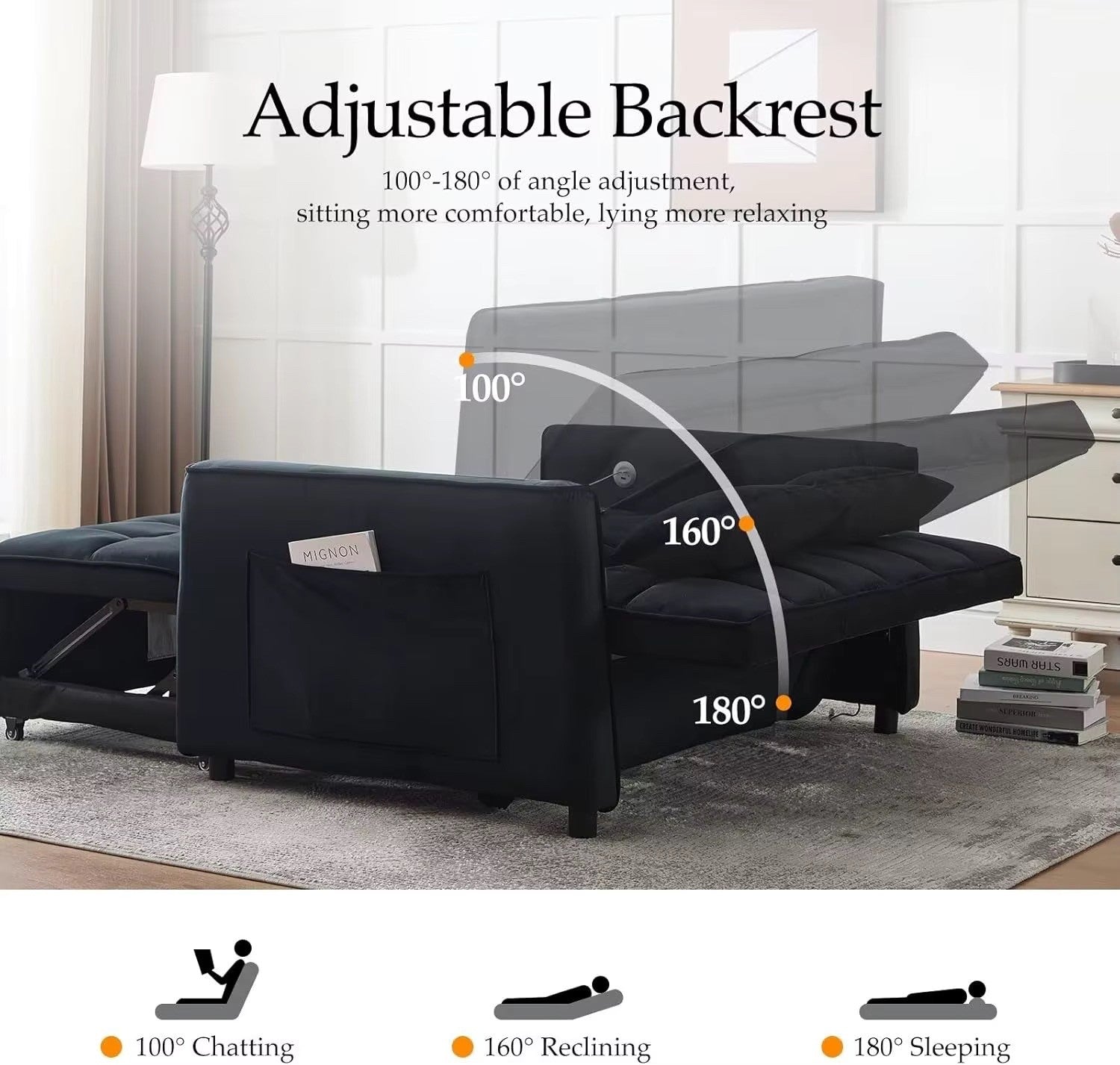 Modern 3 in 1 Convertible Sleeper Sofa Couch Bed with USB