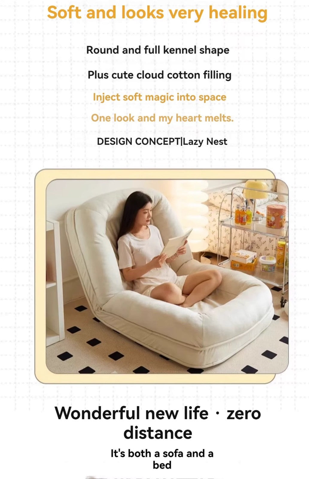 Foldable Lazy sofa, can lie down and sleep, Made for Living Room and Bedroom