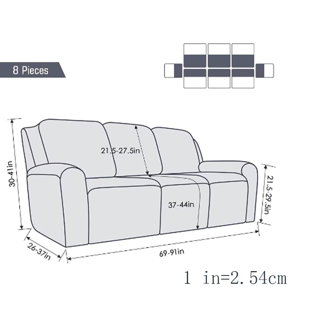 3 Seat Stretch Sectional Recliner Sofa Slipcover With Elastic Bottom