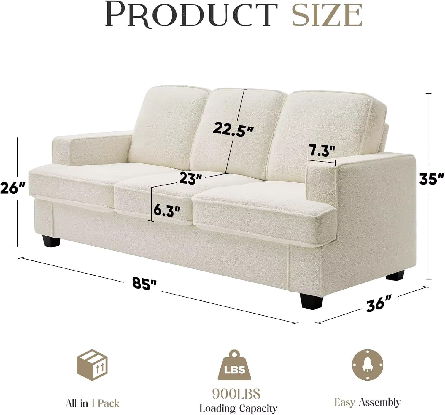 [Limited Stock!]Couches for Living Room, 85” Cloud Couch in Soft Teddy Fleece