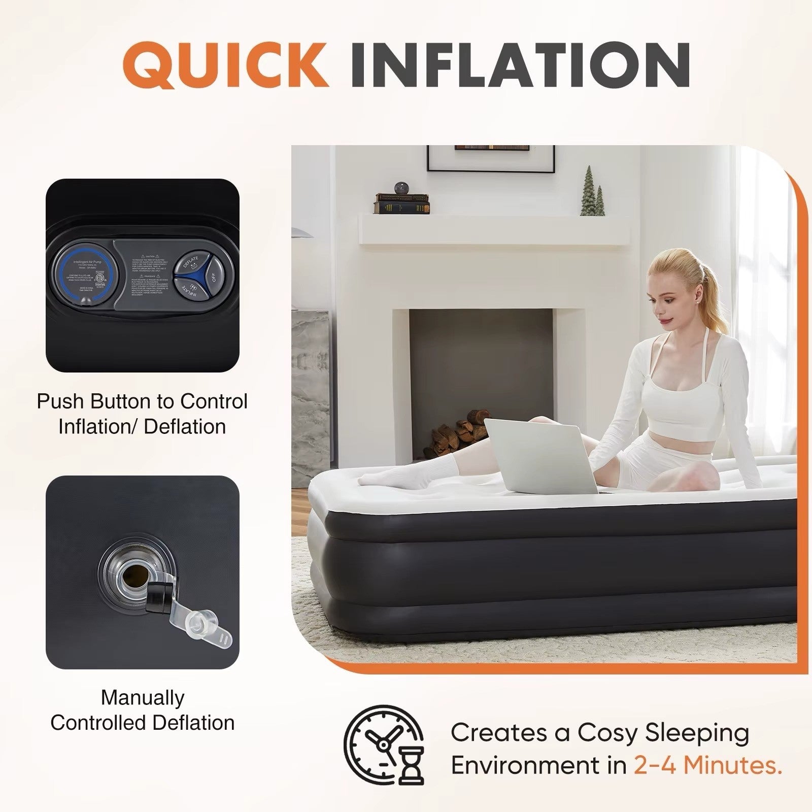 Queen Twin Size Air Mattress Blow Up Double Height Non-Slip Bottom 80"x60"x16"