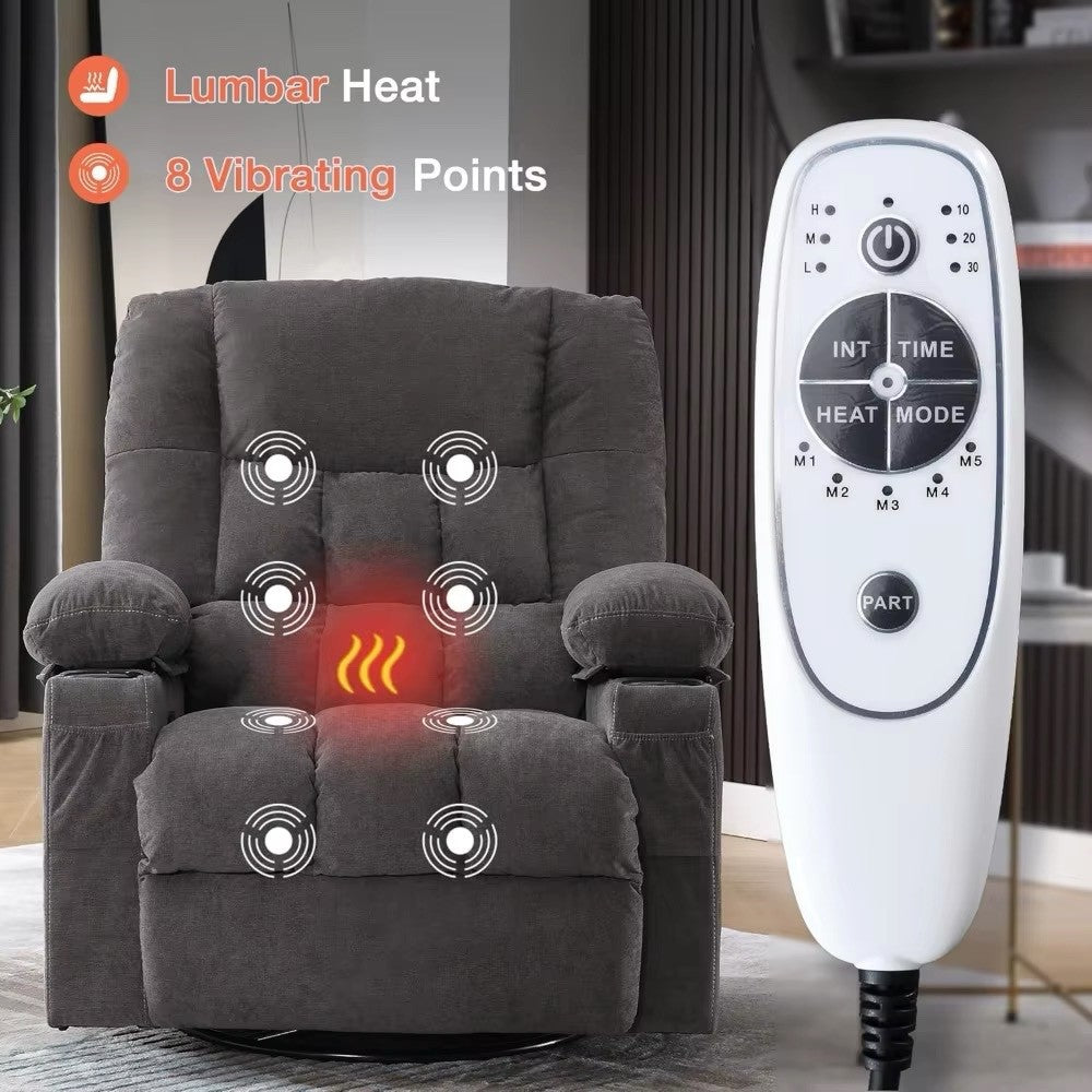 Massage Swivel Recliner Chair with Vibration Massage and Lumbar Heating