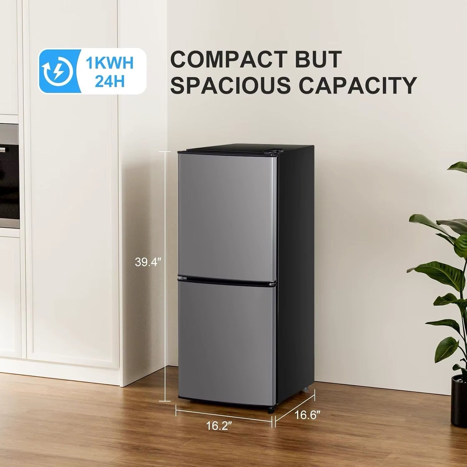 4.2 Cu Ft Mini Fridge for Bedroom, 2 Door Small Fridge, 7 Level Thermostat, LED