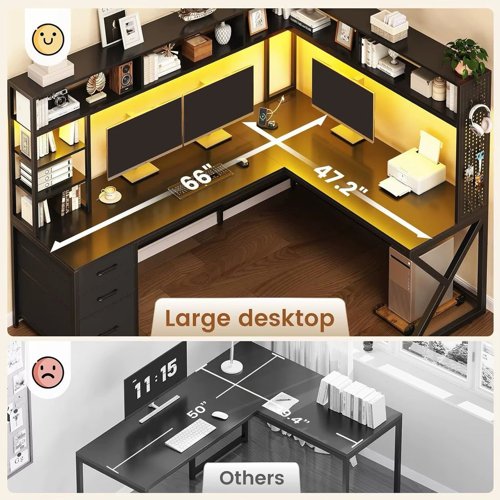 L Shaped Gaming Desk with Storage Shelves and Hutch, Convertible 94.5" 